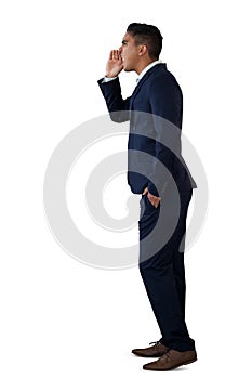 Side view of businessman shouting