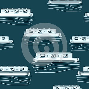 Side View Canal Boats Vector Illustration Dark Background Seamless Pattern