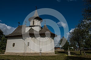 Side view of the Church of the Holy Cross in Patrauti