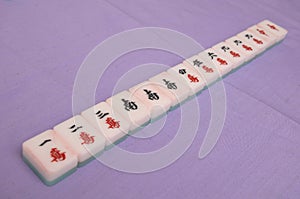 Side view of the Clean Hand winning hand in a Mah Jong Game set