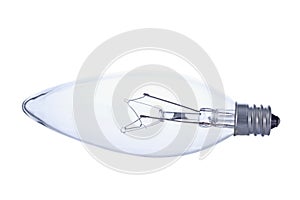 Side view of clear tungsten light bulb.