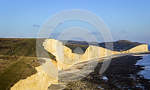 Side view of the cliff edge of Seven Sisters in England