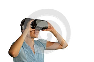 Young businesswoman using a VR headset photo