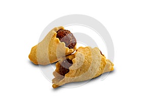 Side view closeup of homemade Pineapple Pie isolated on white background