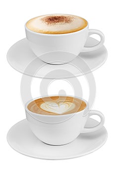 Side view coffee cup collection, coffee cup assortment with shape sign collection isolated on white background. Save with clipping