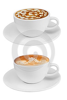 Side view coffee cup collection, coffee cup assortment with shape sign collection isolated on white background. Save with clipping