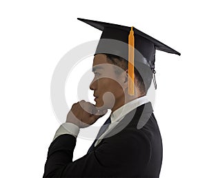 Side view of confident young  handsome graduation man face