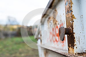 Side view of a container filled with construction waste close up shot on natural light