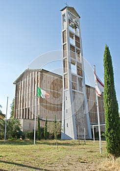 Michelucci Church of Saint Mary La Vergine with garden in Pistoia, Tuscany Italy photo