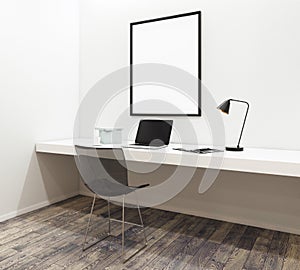 Desktop with empty laptop in modern interior