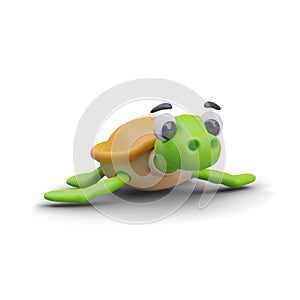 Side view on cute turtle crawls. Realistic turtle on white background with shadow