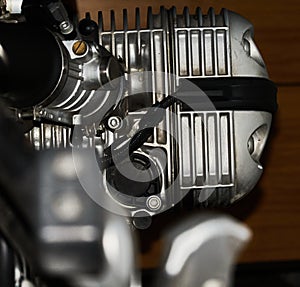 Side view of the cylinder of an internal combustion engine on a motorcycle