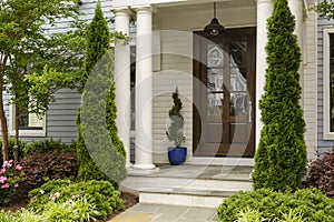 Side view of dark wood front door