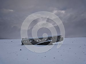 Side view of the DC-3 aircraft wreck in Iceland