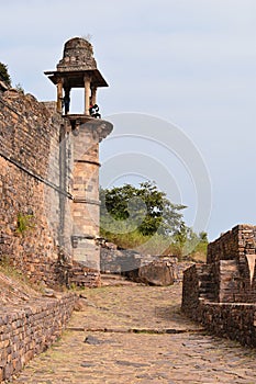 Side  view of Delhi Gate of Raisen Fort, Fortification wall, Fort was built-in 11th Century AD, Madhya Pradesh