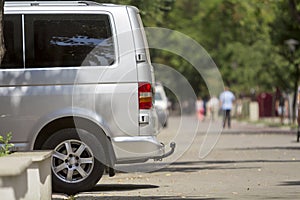 Side view detail of white passenger medium size luxury minibus v