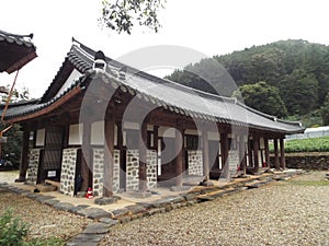 Side view of Doejae Catholic Church. The first hanok-style catholic church built in South Korea