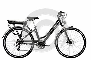 Side view of an electric urban bicycle on an isolated white background