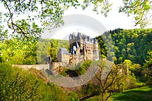 Side view of Eltz castle from the forest