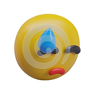 Side view on emoji crying. Sad face with blue drop on face