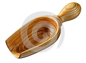 side view of empty wooden scoop isolated on white