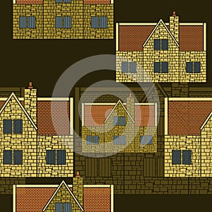 Side View English House Vector Illustration With Dark Background Seamless Pattern