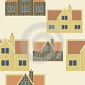 Side View English House Vector Illustration Seamless Pattern