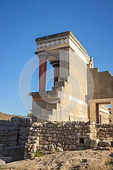 Side view of the entrance to the Palace of Knossos, Crete island, Greece