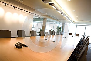 Side view of executive boardroom in office.