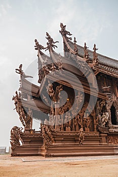Side View Facade of Sanctuary of The Truth at Pattaya. Chonburi Province, Thailand