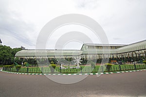 Side view of Famous Glass House at the Lalbagh Botanical Garden, Bangalore, karnataka, India.