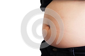 Side view fat body belly paunch , diabetic risk factor photo