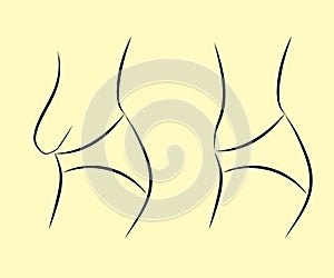 Side view of a female body on a white background. Slimming. Abdomen after childbirth. Vector