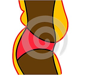 Side view of a female body on a white background. Slimming. Belly fat. Vector