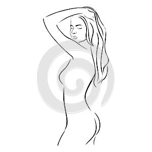 side view female sensual stylized half body contour