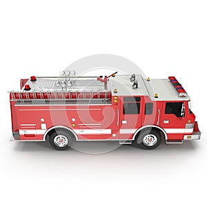 Side view Fire truck or engine Isolated on White. 3D illustration