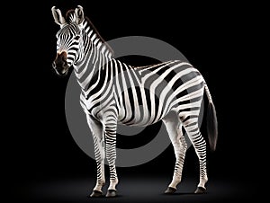 side view full body of african zebra standing isolated white background use for animals in safari theme