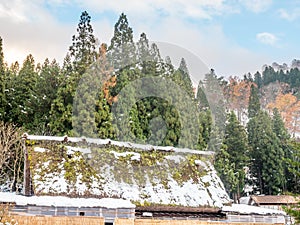 Side view of Gassho house in Japan