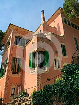 Side view of Gaudi House Museum in Park Guell. Casa Museu GaudÃÂ­