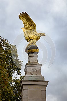 Side view of the golden eagle, a RAF Memorial in London