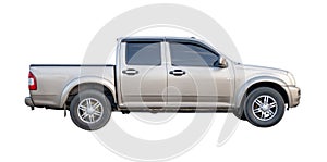 Side view of gray pickup truck isolated on white background with clipping path