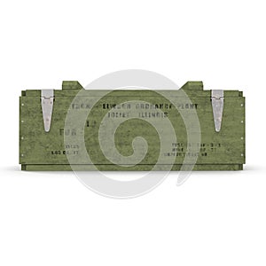 Side view green Military box with explosive isolated on white. 3D illustration