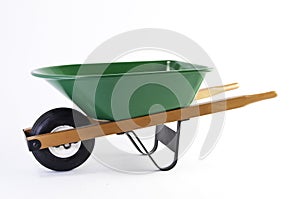 Side view of green wheel barrel