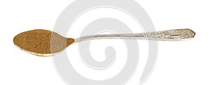 Side view of ground roasted chicory root in spoon