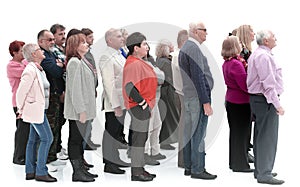 Side view of a group of people isolated over a white