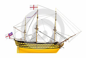 Side view of the HMS Victory isolated on white background