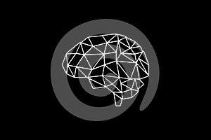 Side View of Human Brain White Wireframe.