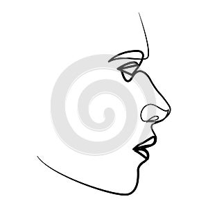 Side view of human face one line drawing. Vector illustration.
