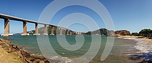 side view of the imposing Third bridge, or Terceira ponte, with its columns. Vila Velha, ES, Brazil