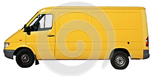 Side view of isolated yellow white utility delivery van